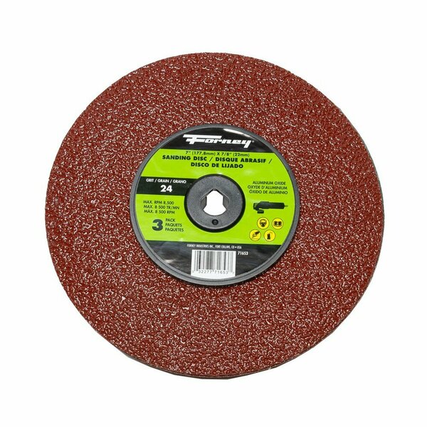 Forney Resin Fibre Sanding Disc, Aluminum Oxide, 7 in x 7/8 in Arbor, 24 Grit 71653